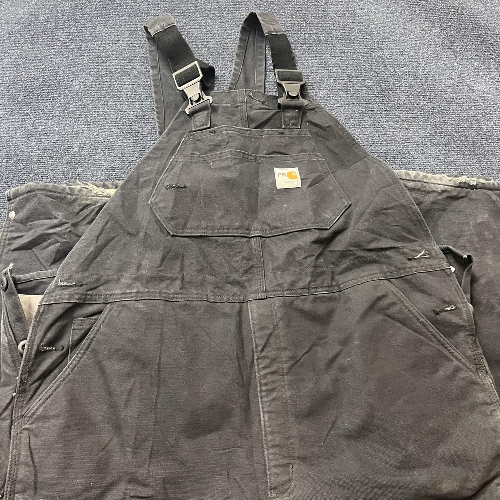Carhartt Bib Overalls Mens‎ 40x34 Black FR Duck Insulated Workwear FRR44BLK